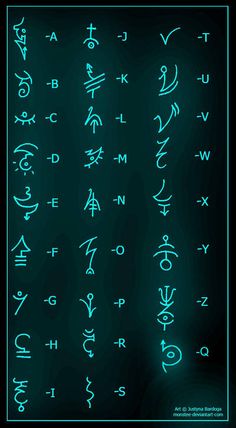 an image of some type of writing on a black background with blue lights and letters