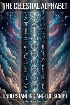 the celestial alphabet is shown in this poster