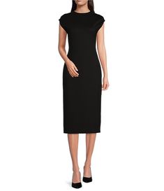 Calvin Klein Ponte Round Neck Cap Sleeve Sheath Dress | Dillard's Cap Sleeves Dress Formal, Cap Sleeve Dresses Formal, Cheap Short Sleeve Office Dresses, Luxury Sheath Midi Dress For Semi-formal Occasions, What Jewelry To Wear With Sheath Dress, Business Presentation Dress Women, Structured Sheath Dress, Vintage Black Sheath Dress, Cheap Sheath Midi Dress For Fall