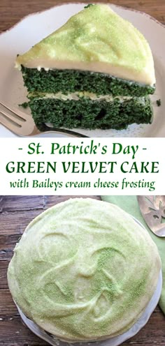 there is a green velvet cake on the plate