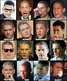 the many faces of men with different facial expressions