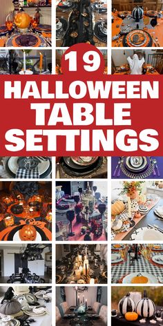 19 Halloween-themed table settings, showcasing various spooky and festive decorations. Gothic Table, Halloween Party Table, Halloween Placemats, Halloween Symbols, Halloween Centerpiece, Halloween Table Decorations, Elegant Halloween