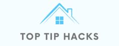 the top tips logo is shown on a white background with blue and black letters that read,'top tip hacks '