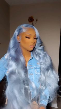 Silver Hair Hairstyles, Icy Blue Wig Install, Winter Lace Front Wigs, Mermaid Wig Hairstyles, Lace Wig Color Ideas, Ice Blue Wig, Custom Wigs For Black Women, Birthday Hairstyles Wigs, Frontal Wig Install Hairstyles