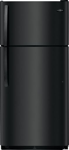 a black refrigerator freezer sitting on top of a white wall