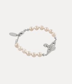 Mini Bas Relief Pearl Chain Bracelet in PLATINUM-CRYSTAL-Crystal-PEARL-Pearl | Vivienne Westwood®