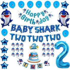 an image of baby shark birthday party decorations