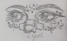 a drawing of two eyes with the words yyini written on them in cursive writing