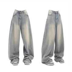 Vonvex Y2K High Waist Denim: Wide-leg, regular fit, washed cotton-poly blend with button fly. SPECIFICATIONS Material: Cotton, Polyester Fit Type: Regular Decoration: Washed Jeans Style: Wide-leg pants Waist Type: High Thickness: Regular Closure Type: button fly