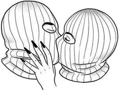 a drawing of two hands touching each other's face and covering their faces with a mask