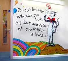 the dr seuss wall mural is decorated with an image of a cat in the hat