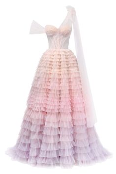 Charming ball gown with the frill-layered ombre maxi skirt - Milla Cocktail Clothes, Whimsical Wedding Dresses, Aesthetic Corset, Milla Dresses, Ball Outfits, Ombre Maxi Dress, Dress Weights, Prom Inspo, 2025 Wedding