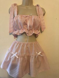 Coquette Sewing, Kawaii Summer Outfits, Gingham Coquette, Dollcore Outfits, Milkmaid Top, Fashion Corner, Ruffle Mini Skirt, Vintage Nightgown, Pink Gingham