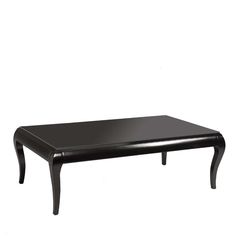 a black coffee table sitting on top of a white floor