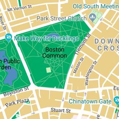 a map shows the location of boston's public garden and other locations in green