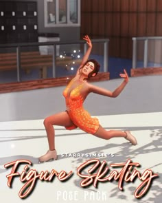 a woman in an orange bodysuit is dancing on the floor with her arms outstretched