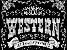 the western lettering adventure logo is shown in black and white, with an ornate border around it