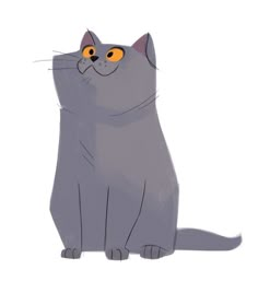 a gray cat with yellow eyes sitting down