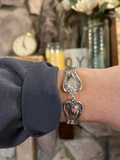 This bracelet is made from vintage, recycled silver-plated silverware.🥄🥄 This style is made from the “DAYBREAK/ELEGANT LADY” pattern which is rare and classic!🌼 See other listings for matching items or message to inquire about personalized options! Please note: Spoon Jewelry may show some wear or imperfections, as it is made from vintage/antique silverware. I like to think of these imperfections as “laugh lines” that tell the story of where each piece has been. No two items are exactly alike Vintage Bracelets Silver, Silver Vintage Jewelry, Vintage Silver Jewelry Antiques, Chloe Style, Silver Bracelet Stack, Vision 2024, Swag Fashion, Laugh Lines, Spoon Bracelet