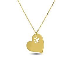 Celebrate your animal enthusiast with this precious tilted heart pendant. Fashioned in 14K gold, this darling design showcases a whimsical tilted heart artfully adorned with a petite paw-print cutout. Buffed to a brilliant luster, this pendant suspends slightly askew along a 16.0-inch cable chain with 2.0-inch extender that secures with a lobster claw clasp. Paw Print Heart, Gold Medallion Necklace, Gold Medallion, Jewelry Catalog, Michael Kors Jewelry, Dog Paw Print, Custom Name Necklace, Dog Paw, Cool Necklaces