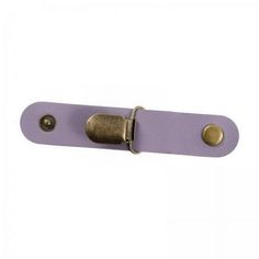 a purple leather belt with two brass buttons on the front and one metal buckle on the back