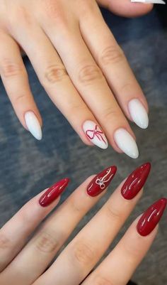 Cherry Wine Nails, Red And White Nails, Bow Nail Art, Wine Nails, Cherry Wine, Girly Acrylic Nails, Blush Nails, Going Viral, Nails 2024