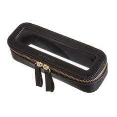 a black case with gold zippers on it