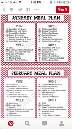 a red and white printable meal plan for the month of january to december, with text on it