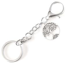 a keychain with a tree on it and a metal chain attached to it