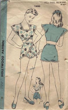 an old fashion sewing pattern from the 1950's shows two women in short dresses and high heels