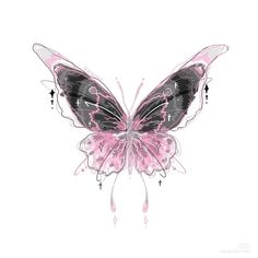 a drawing of a butterfly with pink and black wings