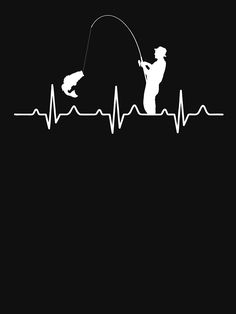 the silhouette of a man fishing on a heartbeat line with a fish in his hand