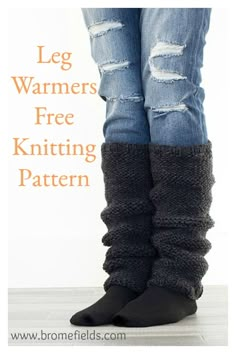 legs wearing leg warmers with text overlay that reads leg warmers free knitting pattern