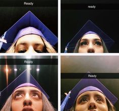 four pictures of a woman wearing a graduation cap