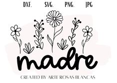 the name naddre is surrounded by flowers and daisies in black ink on a white background