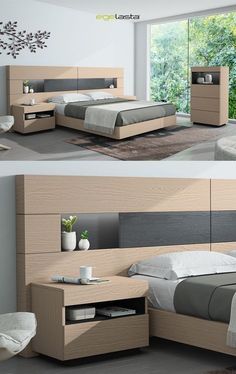 there are two pictures of a modern bedroom