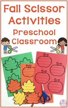 Preschool Fall Scissor Activity templates - apples, pumpkins, leaves - straight lines Fine Motor Activities For Preschoolers Fall Theme, Christmas Scissor Skills Preschool, First Day Of Fall Preschool, Scissor Practice Preschool, Fall Preschool Crafts, Preschool Fall Crafts, Preschool Pumpkins, Scissor Activities, Mfw Kindergarten