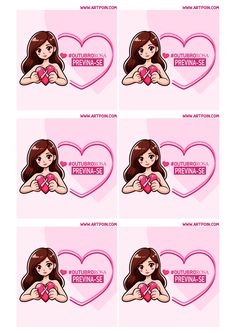 four stickers with hearts on them for valentine's day, including two girls and one