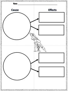 the cause and effect worksheet is shown in black and white, with an image of