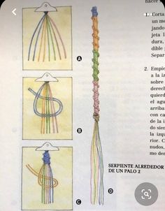 the instructions for how to tie a parasol in three different colors and sizes, including blue, green, red, yellow