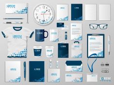 the corporate identity design is blue and white