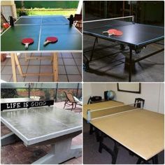 ping pong tables are shown in four different pictures