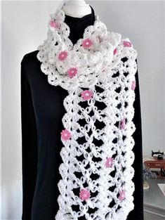 "Stay Fashionable & Warm. Cuddle one of our adorable shawls close on chilly days and you're all set for cozy vibes ahead. Time to combine superior comfort with a relaxed modern look. Winter will not be match for you in this beatiful handmade scarf. Our Handmade Openwork Pattern Shawl is one of kind.  Made of 100% acrylic for quick drying and long lasting shape retention.  Embroidered flowers have been added to the design that provide more beauty to the piece. Great for the entire family. Please Short Sleeve Bolero, Ladies Shawl, Look Winter, Shawl Winter, Handmade Scarf, Scarf Handmade, Scarf Crochet, Handmade Scarves, Women Shawl