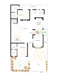 a floor plan for a house with two car garages and an attached living area