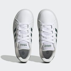 adidas Grand Court Lace-Up Shoes - White | Kids' Lifestyle | adidas US Adidas Grand Court, Shoes White, Up Shoes, Adidas Online, Sleek Look, Lace Up Shoes, Adidas Shoes, Recycled Materials, Kids Shoes