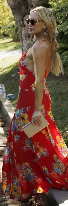 Kate Hudson: Dress – Ralph Lauren Jewelry – Elisabeth Bell Jewelry Sunglasses – Westward Leaning Kate Hudson Swimsuit, Ralph Lauren Floral Print Summer Dress, Kate Hudson Yellow Dress Hair, Kate Hudson Style, Kate Hudson Red Dress, Ralph Lauren V-neck Party Dress, Red Floral Maxi Dress, Kate Hudson, Floral Maxi