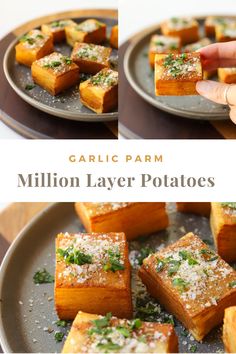 garlic parm million layer potatoes on a plate