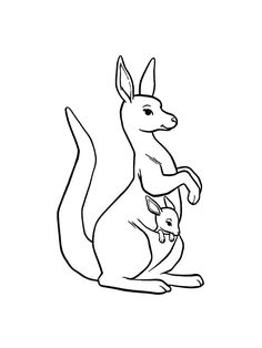 a kangaroo and its baby sitting on the ground coloring pages for kids, free printable