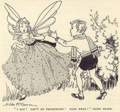 an old book page with two children dressed in fairy costumes