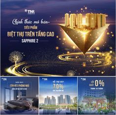 an advertisement for a hotel with gold decorations on the front and back cover, in three different colors